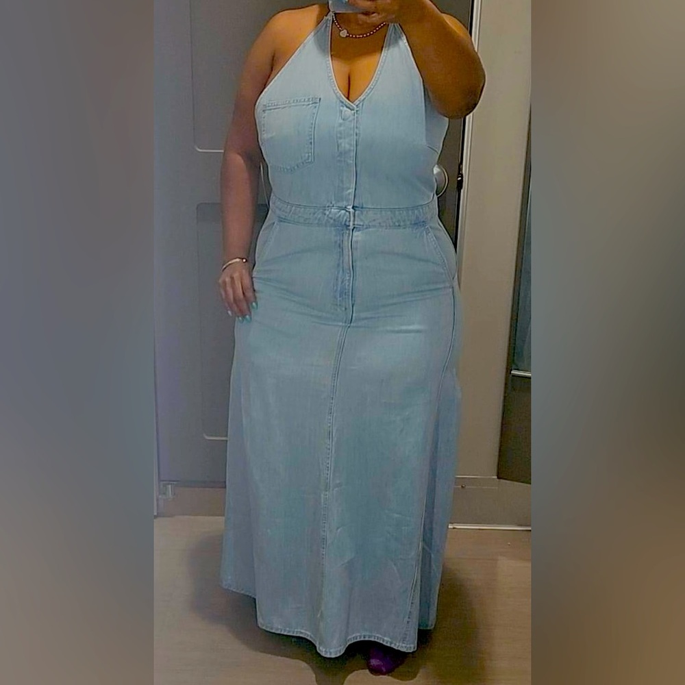 Universal Thread Denim Halter Neck Maxi Dress 16 NWOT